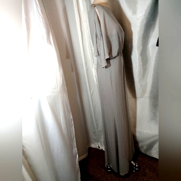 David's Bridal Evening Gown, Flutter Sleeves Zipper, Gray, open back, Long, 6 - Picture 3 of 14